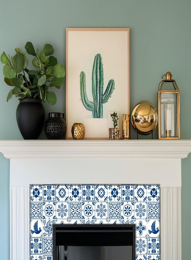 CHGCRAFT 36pcs 9 Styles Mexican Ceramics Blue Tile Stickers Waterproof Tile Stickers Square with Flower Pattern for Kitchen Bathroom Bedroom Wall Floor Decoration, Dodger Blue, 4×4inch - Image 3