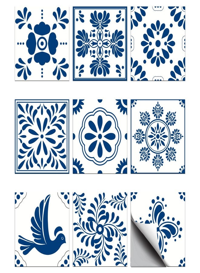 CHGCRAFT 36pcs 9 Styles Mexican Ceramics Blue Tile Stickers Waterproof Tile Stickers Square with Flower Pattern for Kitchen Bathroom Bedroom Wall Floor Decoration, Dodger Blue, 4×4inch - Image 1