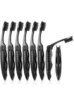 BOAO Boao 8 Packs Travel Toothbrushes Individually Wrapped Black Folding Toothbrush for Travel Camping Portable Charcoal Toothbrush with Soft Medium Bristles  - Image 1
