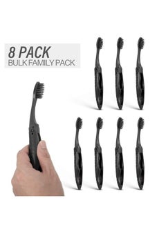 BOAO Boao 8 Packs Travel Toothbrushes Individually Wrapped Black Folding Toothbrush for Travel Camping Portable Charcoal Toothbrush with Soft Medium Bristles  - Image 2