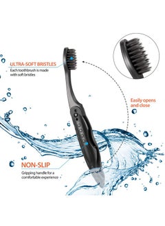 BOAO Boao 8 Packs Travel Toothbrushes Individually Wrapped Black Folding Toothbrush for Travel Camping Portable Charcoal Toothbrush with Soft Medium Bristles  - Image 4