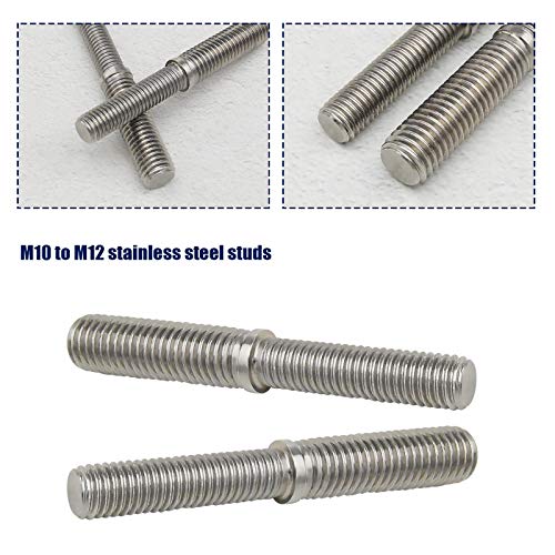 SING F LTD 2Pcs Double End Threaded Stud Screw Bolts M10 to M12 80mm 304 Stainless Steel Reduction Thread Adapter for Structural Columns Fasteners - Image 3
