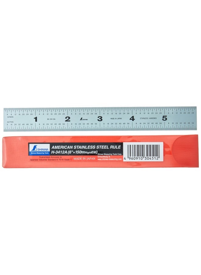 H-3412A 6 150 Mm Rigid English Metric Zero Glare Satin Chrome Stainless Steel E M Machinist Engineer Ruler Rule With Graduations In 1 64 1 32 Mm And .5 Mm - Image 1