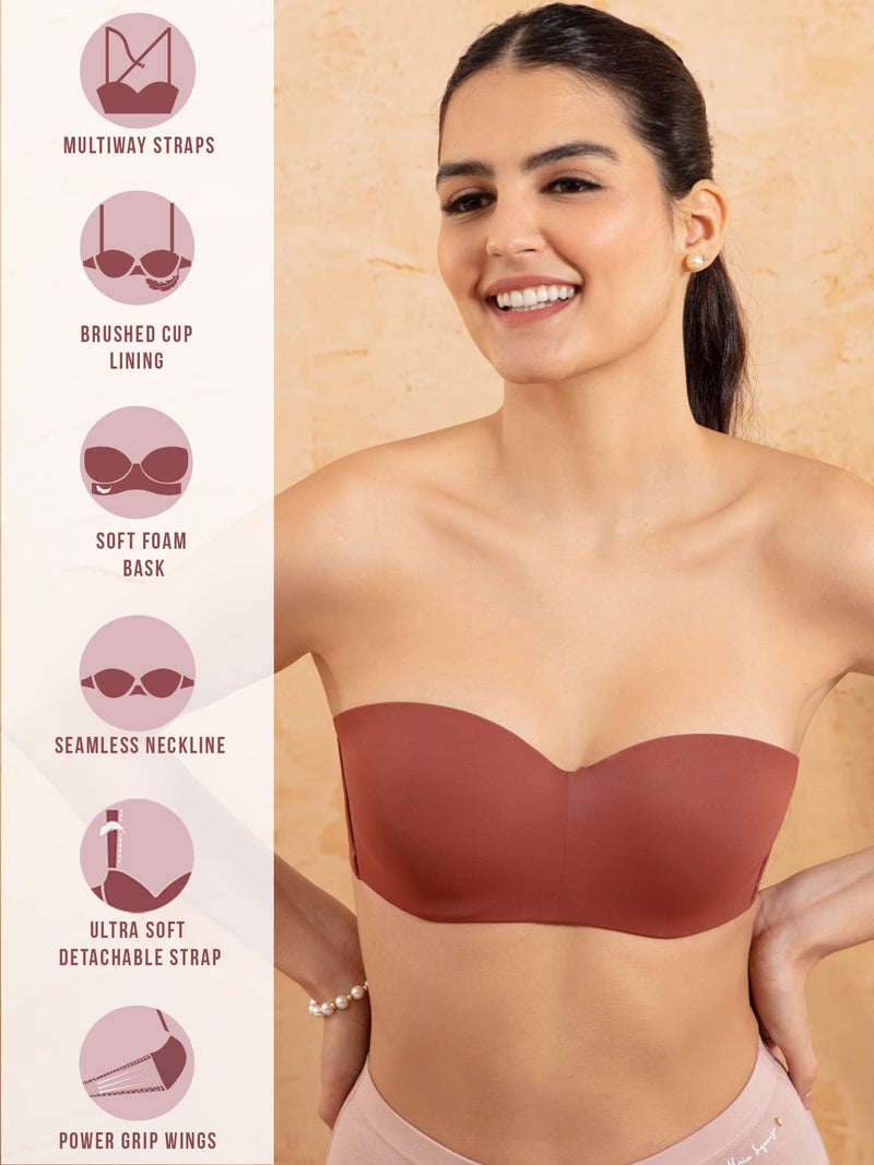 NYKD (NYB027 Padded & Wired Ultimate Multiway Strapless Bra for Women | Anti Slip Bra with Seamless Neckline & Soft Detachable Straps - Brown (34C) - Image 2