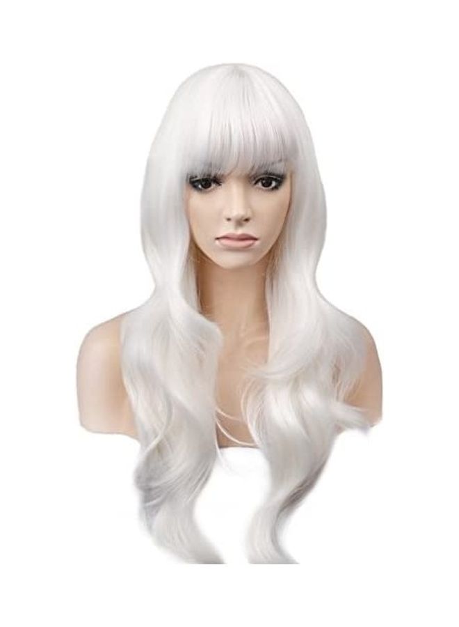 BERON Soft Synthetic Wig With Straight Bangs White