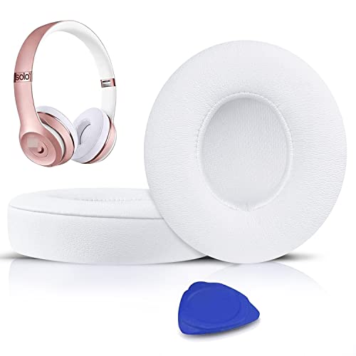 SoloWIT Earpads Cushions Replacement for Beats Solo 2 & Solo 3 Wireless On-Ear Headphones, Solo2 Solo3 Ear Pads with Soft Protein Leather, Added Thickness - (White) - Image 1