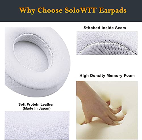SoloWIT Earpads Cushions Replacement for Beats Solo 2 & Solo 3 Wireless On-Ear Headphones, Solo2 Solo3 Ear Pads with Soft Protein Leather, Added Thickness - (White) - Image 5