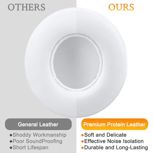 SoloWIT Earpads Cushions Replacement for Beats Solo 2 & Solo 3 Wireless On-Ear Headphones, Solo2 Solo3 Ear Pads with Soft Protein Leather, Added Thickness - (White) - Image 4