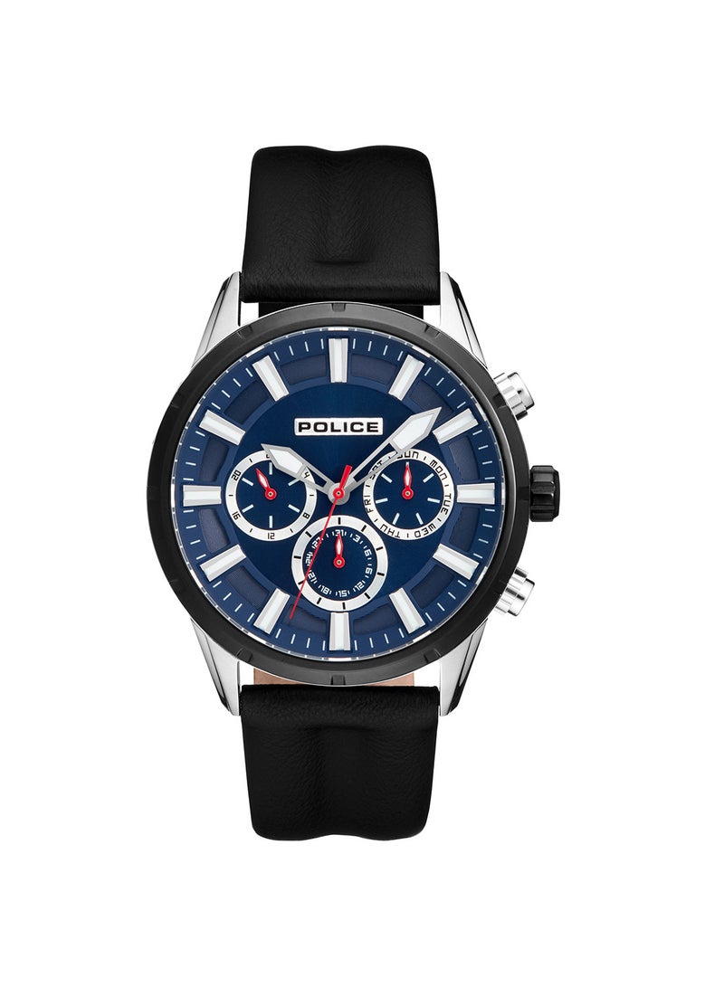 POLICE Men Weston Blue Dial Leather Strap Multifunction Watch for Men, 46mm - Image 1