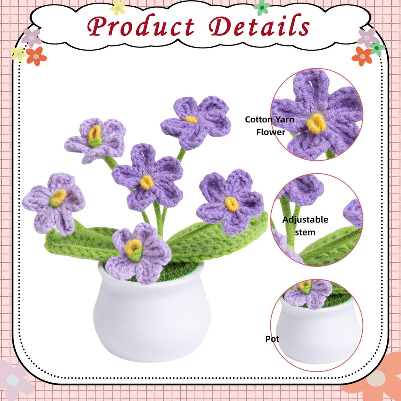 LAIDANLA Crochet Flowers Forget Me Not, Mini Gradient Purple Crochet Flower Potted Plant for Desk, Handmade Anniversary Birthday Graduation Gifts for Women Teacher Mom Friend - Image 5