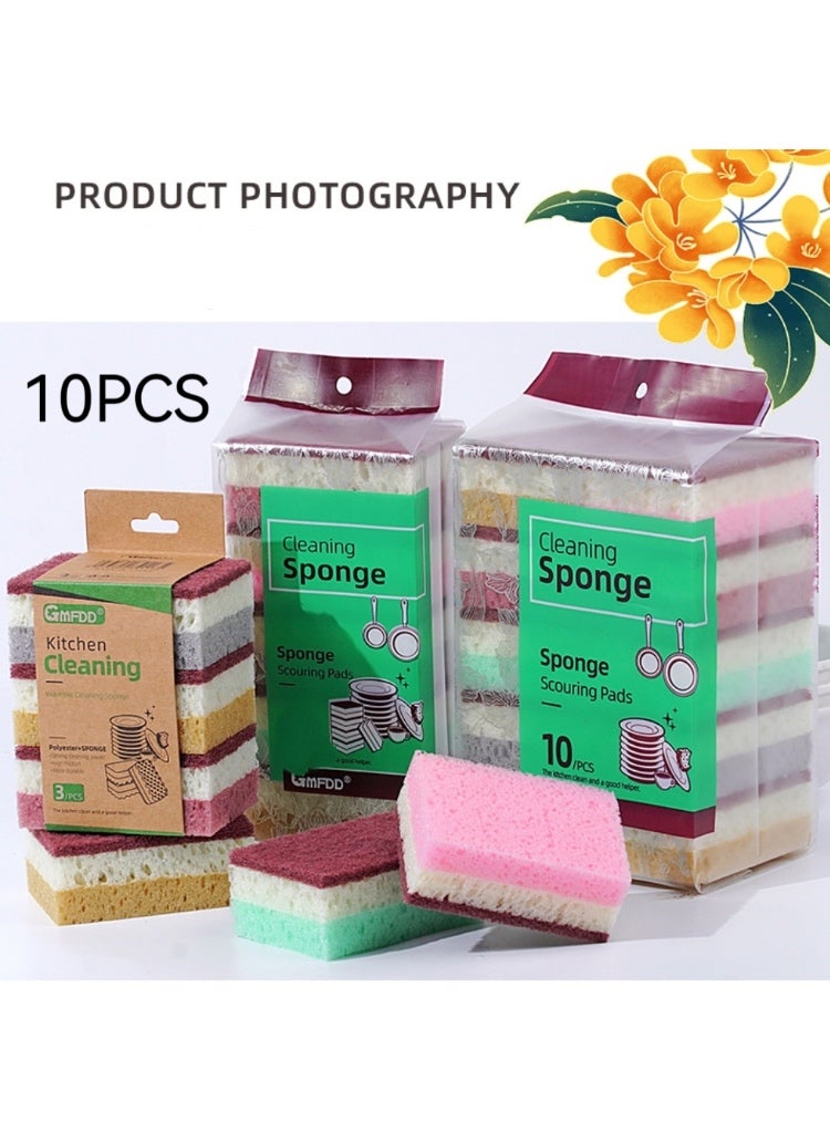 10PCS 3-Color High-Foam Seaweed Sponge | Honeycomb Cleaning Sponge Pads | 3-Layer Thickened Design | Non-Scratch Surface Safe | Ultra-Absorbent & Lint-Free | Rich Lather Saves Detergent | Must-Have Kitchen Cleaner | Grease Removal Expert - Image 1