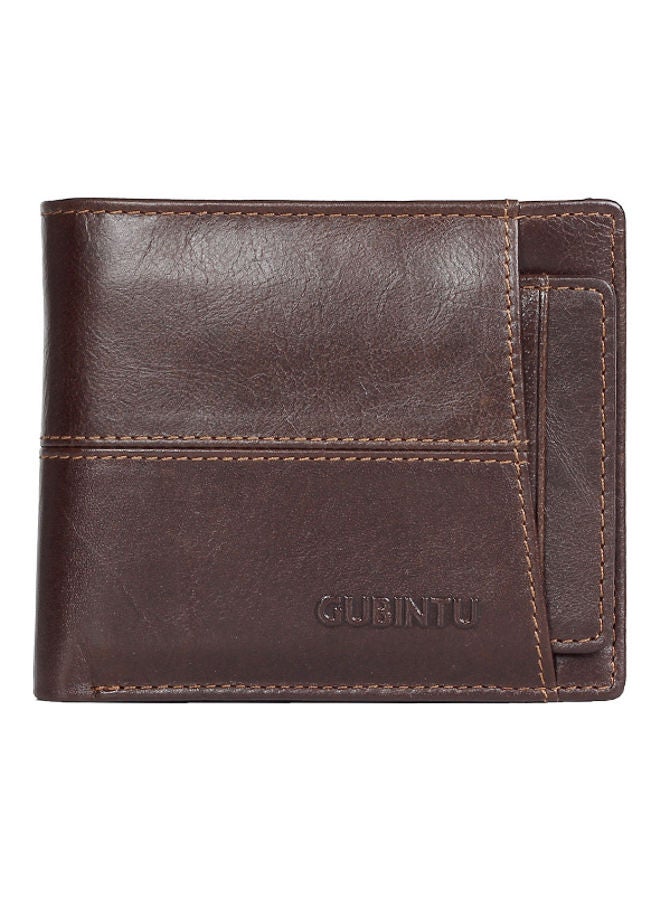 Retro Style Leather Short Vertical Pull Card Top Wallet Brown  - Image 1