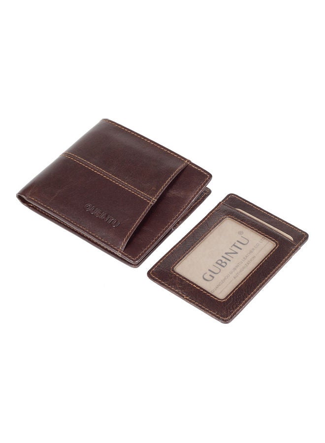 Retro Style Leather Short Vertical Pull Card Top Wallet Brown  - Image 3