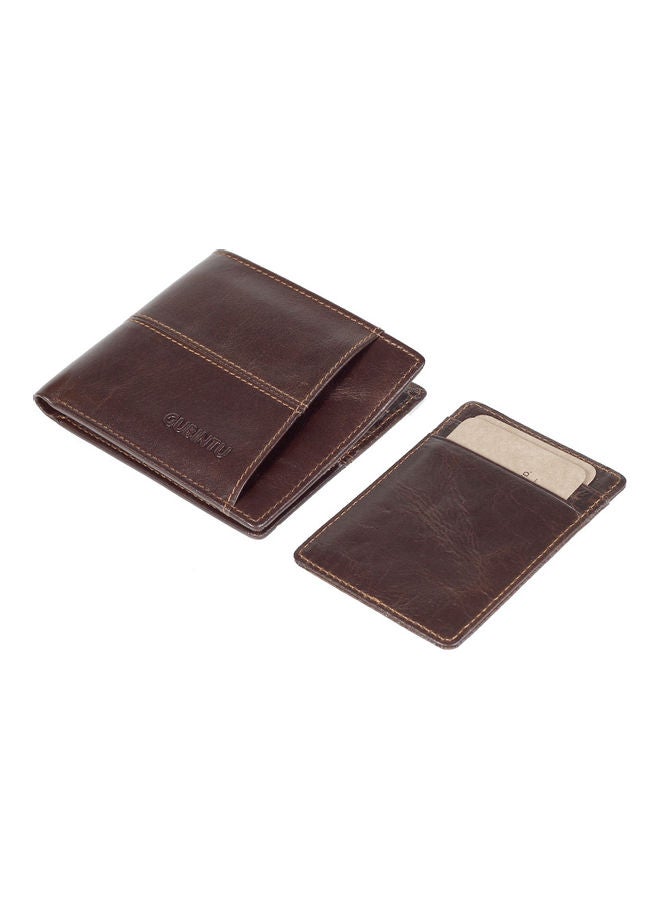 Retro Style Leather Short Vertical Pull Card Top Wallet Brown  - Image 4