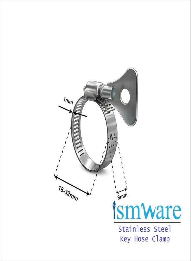 Ismware Stainless Steel Key Hose Clamp, 304 Grade, 18-32mm, Tool-Free Tightening, Worm Drive, Pack of 6 - Image 2