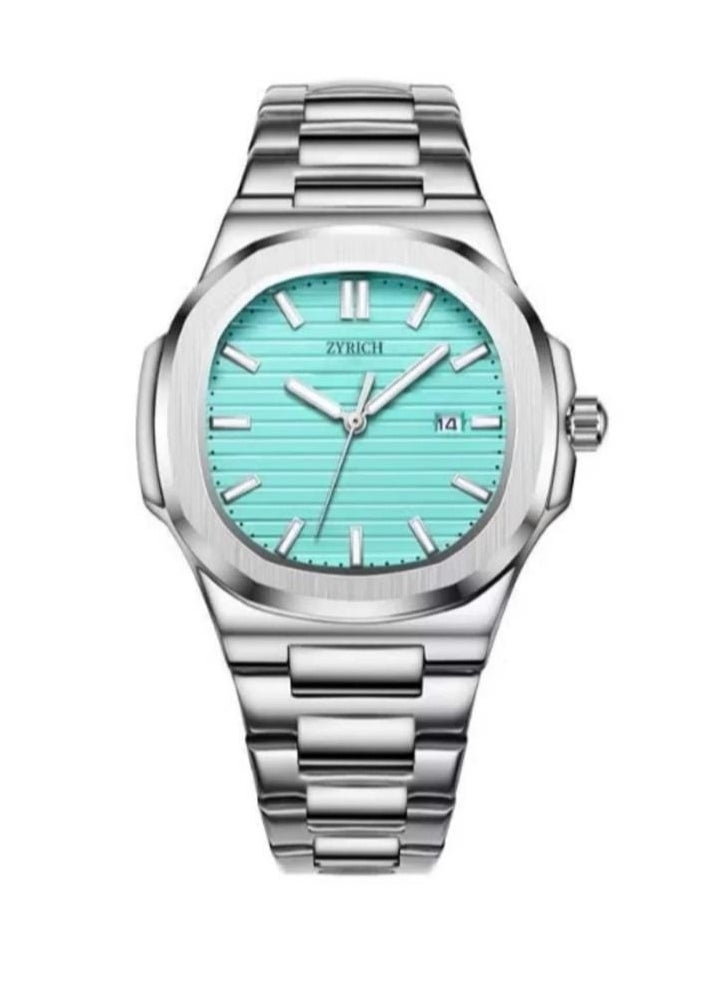 زايريتش High quality waterproof men's wrist watch from Zyrich, silver bracelet with Tiffany dial 