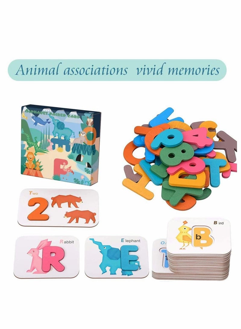 Learning Flash Card, Kid Alphabet Number Animal Matching with ABC Wooden Block, Preschool Game Montessori Toys Wooden, Puzzle Gift, Kids Early Education(46 pcs) - Image 2