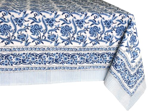 ATOSII Midnight Bloom 100 Cotton Fall Tablecloth Handblock Print Blue Rectangle Table Cloth for Kitchen Dining Table Linen I Parties Wedding Outdoor Decor 60 X 90 Inches
