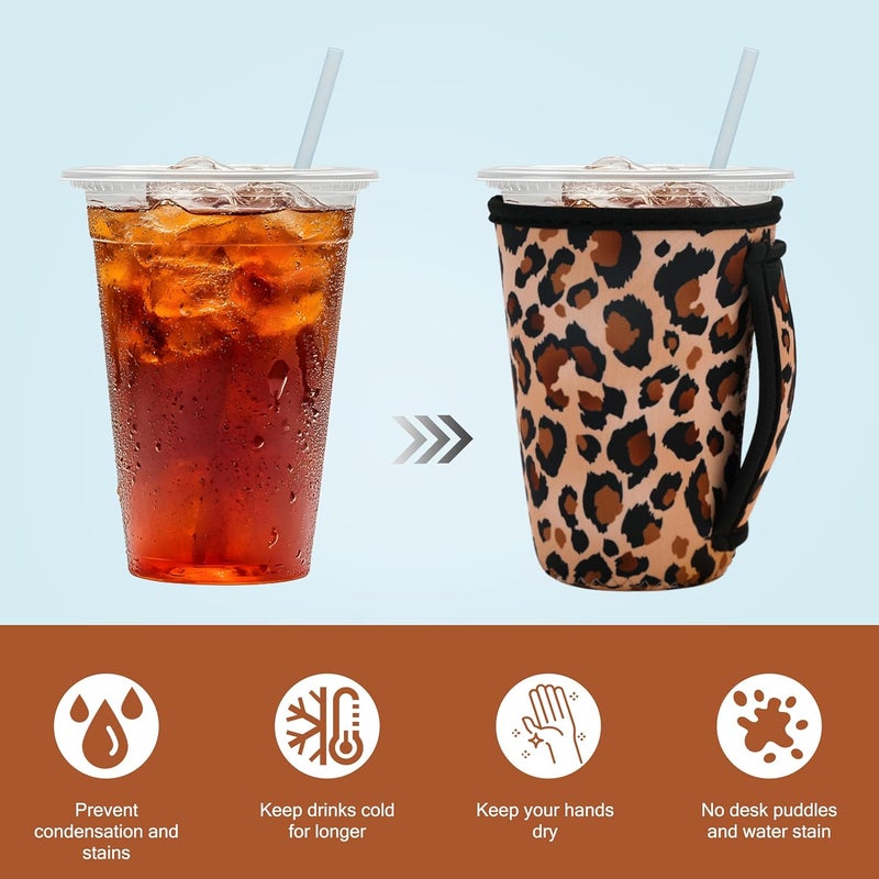 3 Piece Reusable Iced Coffee Sleeves Insulated Coffee Sleeves for 16-32 ounces of hot or cold coffee or iced beverages Compatible with Starbucks Dunkin Coffee cup and More (Leopard print) - Image 5