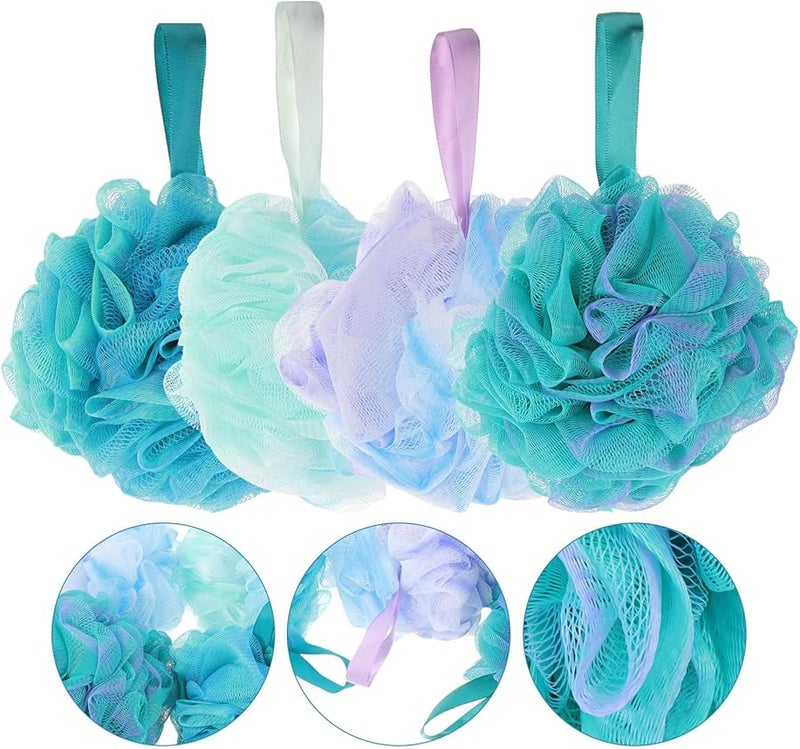 Vaguelly 4 Pack Non Slip Exfoliating Loofah Bath Sponges Blue Hotel Quality Bathing Balls For Couples - Image 4