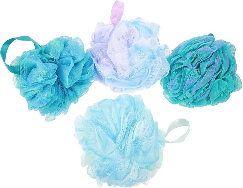 Vaguelly 4 Pack Non Slip Exfoliating Loofah Bath Sponges Blue Hotel Quality Bathing Balls For Couples - Image 2