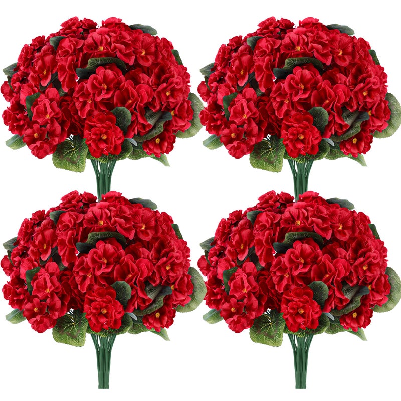 Der Rose 6 Pack Red Artificial Geraniums Flowers for Outdoors UV Resistant Faux Flowers for Outdoor Planters Window Boxes Patio Cemetery Porch Decor - Image 2