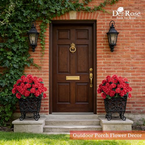 Der Rose 6 Pack Red Artificial Geraniums Flowers for Outdoors UV Resistant Faux Flowers for Outdoor Planters Window Boxes Patio Cemetery Porch Decor - Image 3