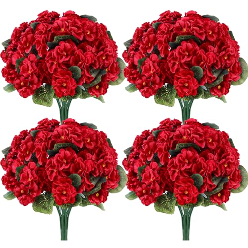 Der Rose 6 Pack Red Artificial Geraniums Flowers for Outdoors UV Resistant Faux Flowers for Outdoor Planters Window Boxes Patio Cemetery Porch Decor - Image 1