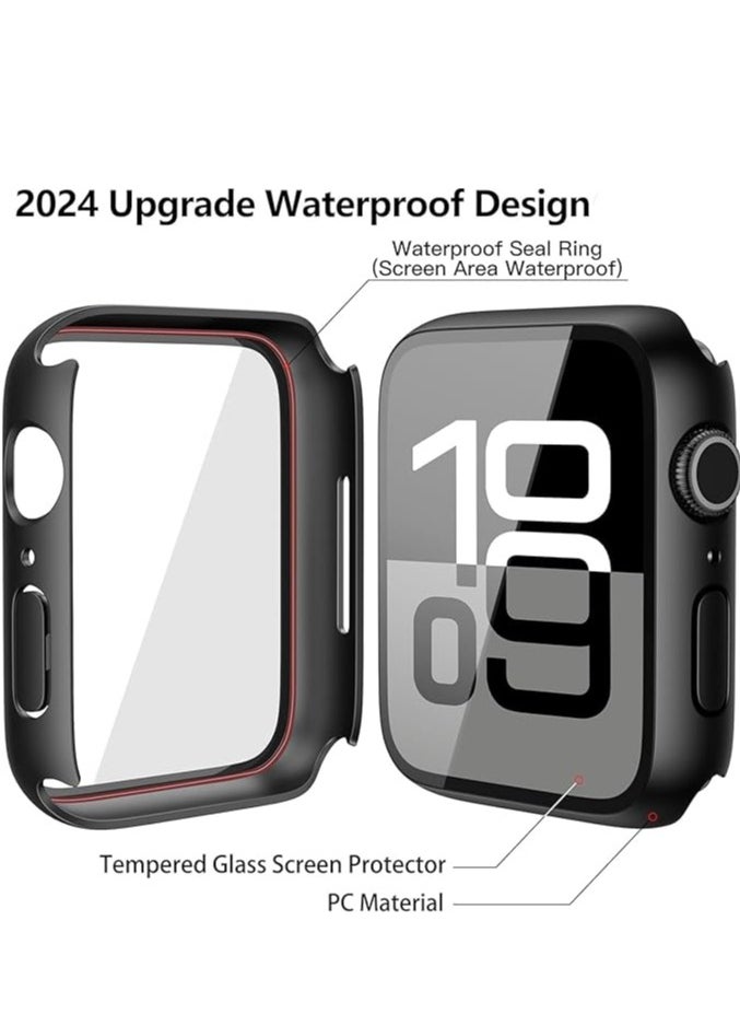 Generic - Waterproof Tempered Glass Case Compatible for Apple Watch Series 10 (2024) 46mm, Hard PC Screen Protector Protection Ultra-Thin Lightweight Scratch-Resistant Cover for iWatch 46mm (Black) - Image 1