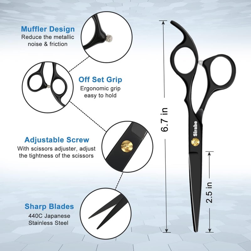 Sirabe 10 PCS Hair Cutting Scissors Set, Professional Haircut Scissors Kit with Cutting Scissors,Thinning Scissors, Comb,Cape, Clips, Black Hairdressing Shears Set for Barber, Salon, Home - Image 2