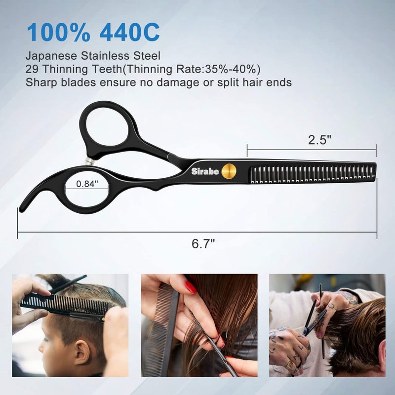 Sirabe 10 PCS Hair Cutting Scissors Set, Professional Haircut Scissors Kit with Cutting Scissors,Thinning Scissors, Comb,Cape, Clips, Black Hairdressing Shears Set for Barber, Salon, Home - Image 3