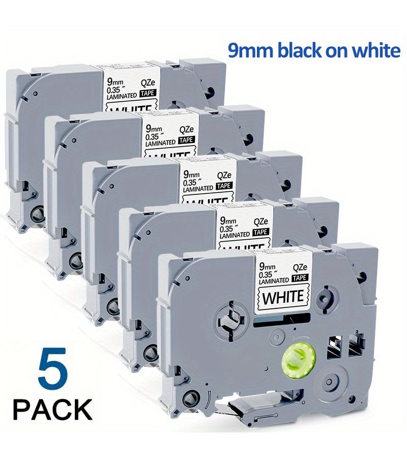 5 Pack Tze Tz Tape 9mm 0.35 Inch Laminated White Black On White For Label Makers Compatible With TZe Cartridges P T D Series - Image 1