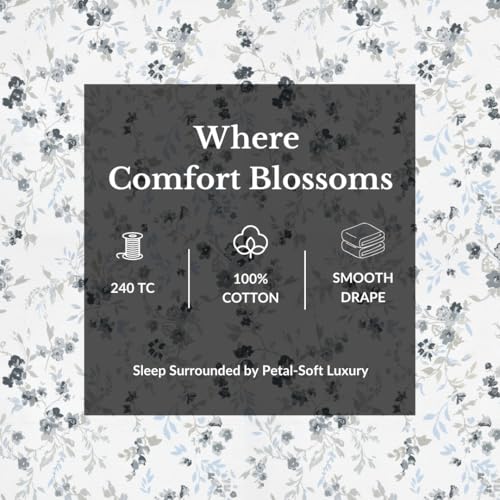 Plumora Double Bed Cotton Bedsheet Queen Size 90x100, 100% Pure Cotton Bed Sheet with 2 Pillow Covers, 240 TC Soft Breathable Floral Design – (Spring Tide) - Image 3
