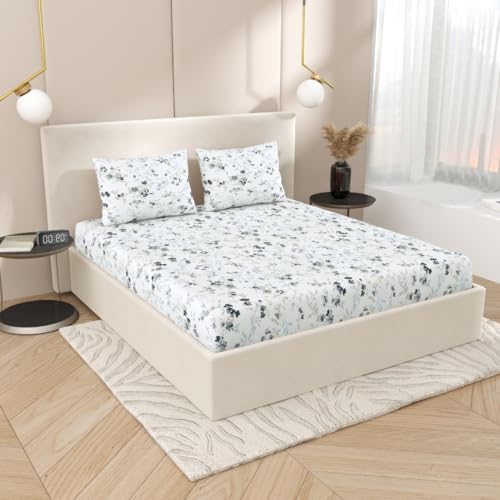 Plumora Double Bed Cotton Bedsheet Queen Size 90x100, 100% Pure Cotton Bed Sheet with 2 Pillow Covers, 240 TC Soft Breathable Floral Design – (Spring Tide) - Image 2