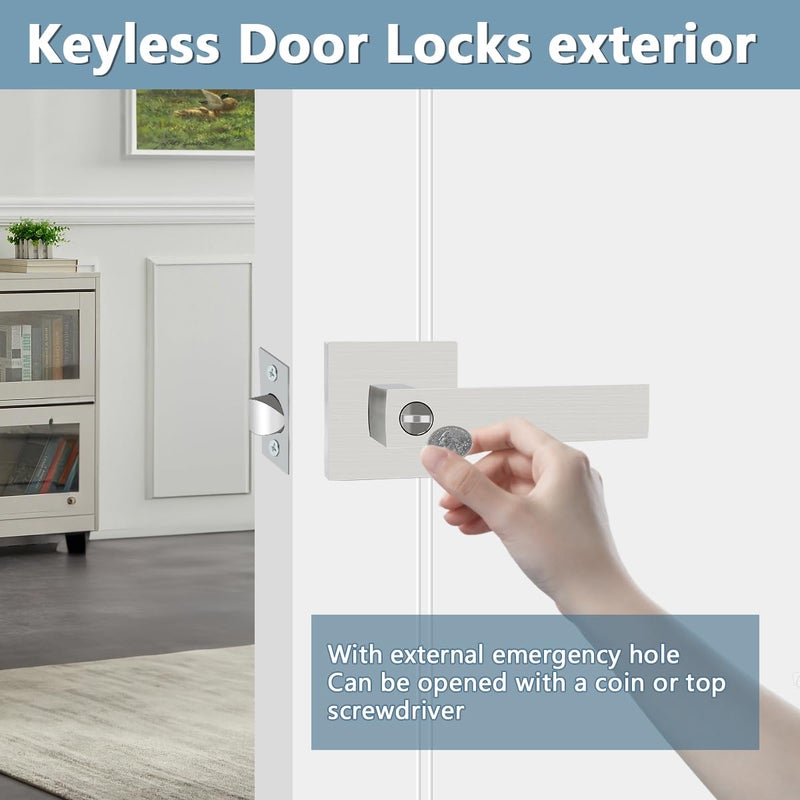 KAMOTA Privacy Door Levers, 10 Pack Satin Nickel Door Handles Bed and Bath Door Locks Interior Keyless Locksets, Left and Right Hand Reversible - Image 5
