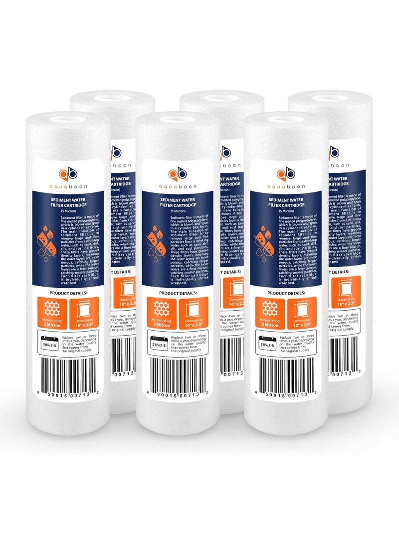 Aquaboon 5 Micron 10 x 2.5 Sediment Filter - Whole House Water Filter Replacement Compatible with Well Water Filters - P5, AP110, WHKF-GD05, 6 Pack - Image 2