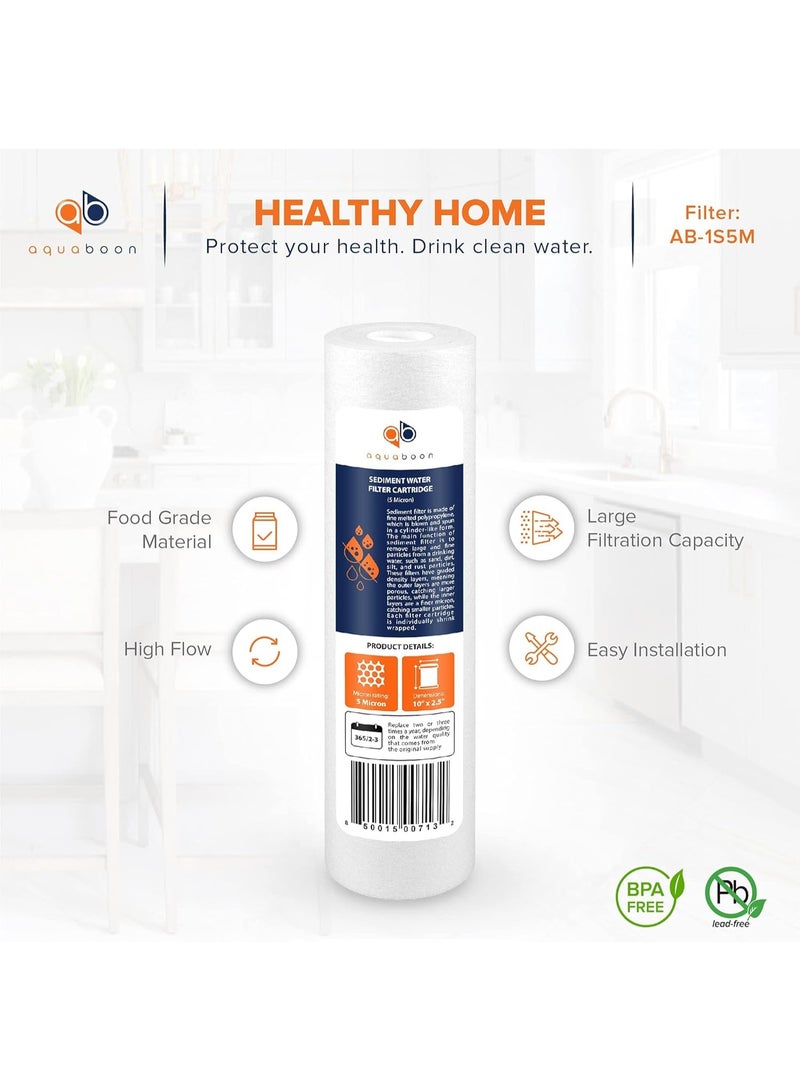 Aquaboon 5 Micron 10 x 2.5 Sediment Filter - Whole House Water Filter Replacement Compatible with Well Water Filters - P5, AP110, WHKF-GD05, 6 Pack - Image 5