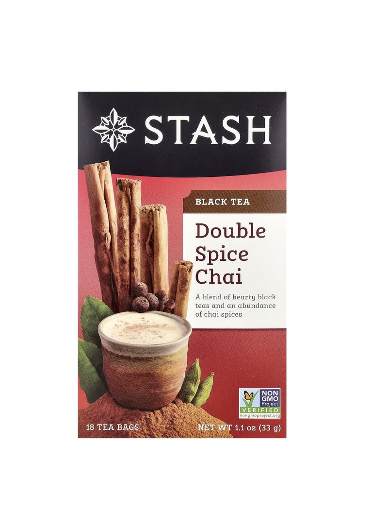 Stash Tea, Black Tea, Double Spice Chai, 18 Tea Bags, 1.1 oz (33 g)