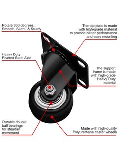 SYOSI Azonee 8 Pcs Rubber Rotating Caster Wheels, 1.5 Inch Heavy Duty Rigid Swivel Caster with Top Plate, Mini Silent Ball Bearing Small Caster for Cart, Furniture, Cabinet, Workbench  - Image 3