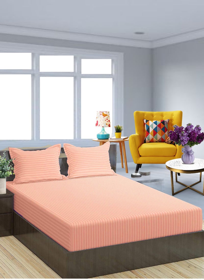 Blueberry Pastel Pink Striped Cotton Bed Sheet Sets 3 Piece Set Deep Pocket 150x200+35cm - Image 1