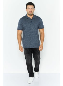 Threadbare Men Regular Fit Short Sleeve Heather Polo Shirt, Navy  - Image 2