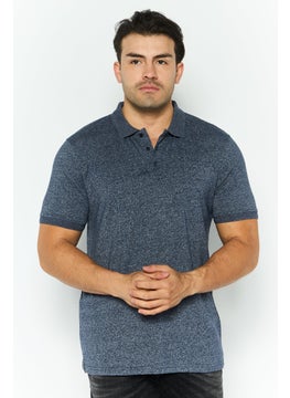 Threadbare Men Regular Fit Short Sleeve Heather Polo Shirt, Navy  - Image 1