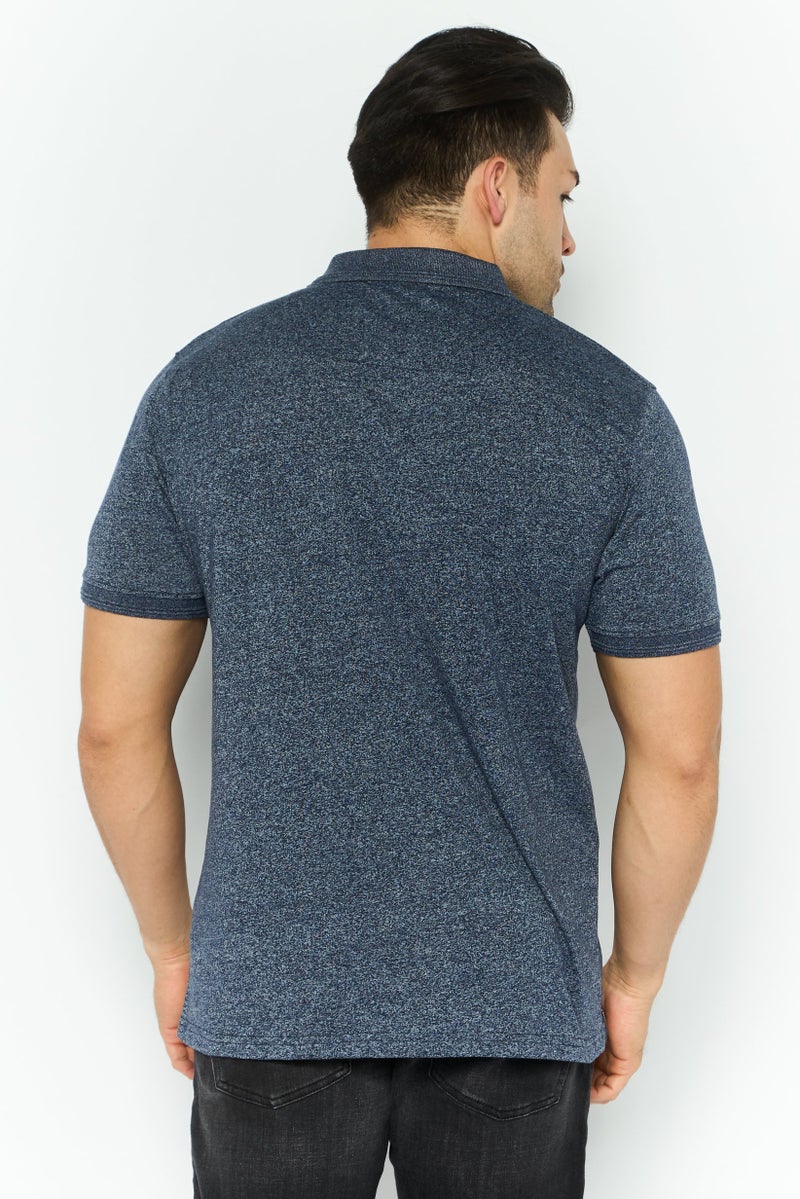 Threadbare Men Regular Fit Short Sleeve Heather Polo Shirt, Navy - Image 4