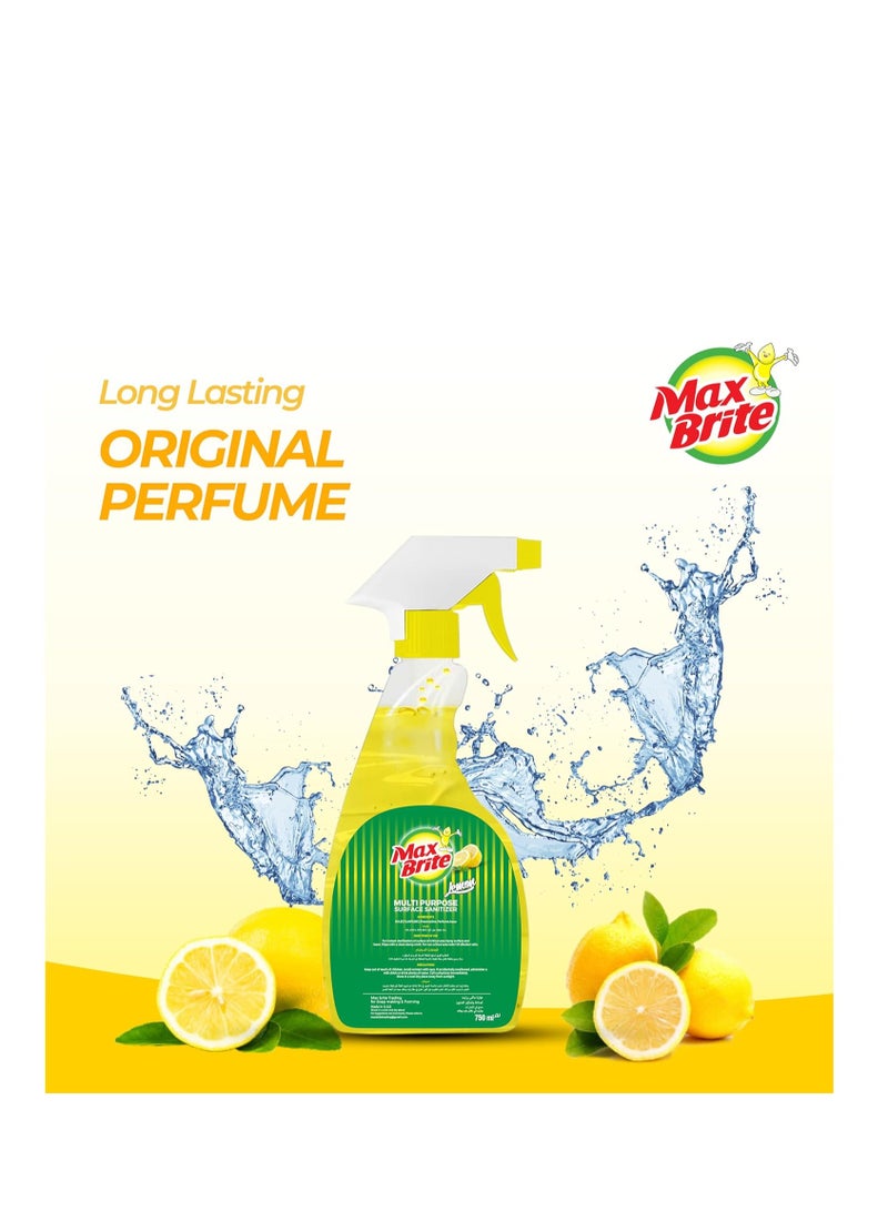 Max Brite Disinfectant Surface Sanitizer Cleaner Spray Lemon Fragrance 750 ml - Image 3