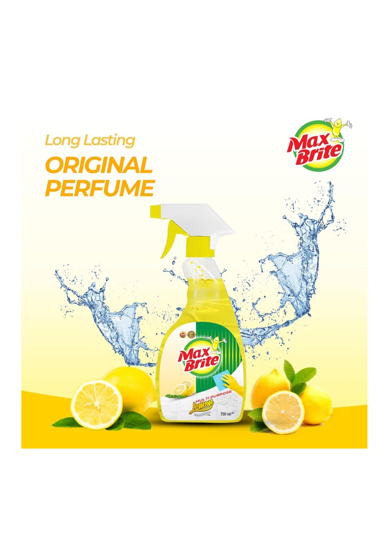 Max Brite Disinfectant Surface Sanitizer Cleaner Spray Lemon Fragrance 750 ml - Image 2