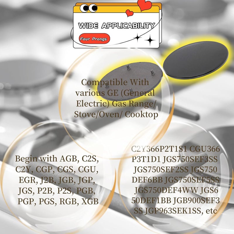 غطاء لموقد سطحي WB29K10024 متوافق مع مواقد الغاز من GE، يناسب مواقد الغاز من GE (4 أطراف - قطر 3.5 بوصة - 2 قطعة) - Image 4