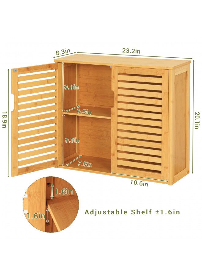 VIAGDO Wall Cabinet Bathroom Storage Cabinet Wall Mounted with Adjustable Shelves Inside, Double Door Medicine Cabinet, Utility Cabinet Organizer Over Toilet, Bamboo, 23.2''Lx8.3''Wx20.1''H - Image 3