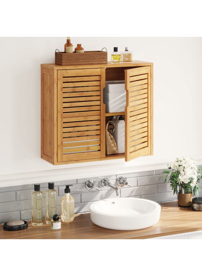 VIAGDO Wall Cabinet Bathroom Storage Cabinet Wall Mounted with Adjustable Shelves Inside, Double Door Medicine Cabinet, Utility Cabinet Organizer Over Toilet, Bamboo, 23.2''Lx8.3''Wx20.1''H - Image 1
