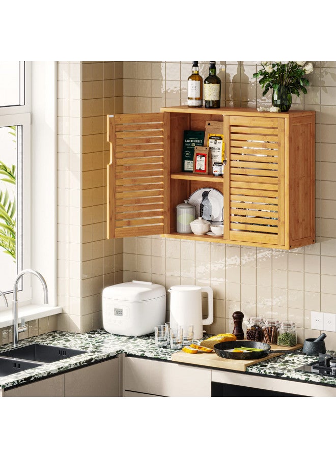 VIAGDO Wall Cabinet Bathroom Storage Cabinet Wall Mounted with Adjustable Shelves Inside, Double Door Medicine Cabinet, Utility Cabinet Organizer Over Toilet, Bamboo, 23.2''Lx8.3''Wx20.1''H - Image 4