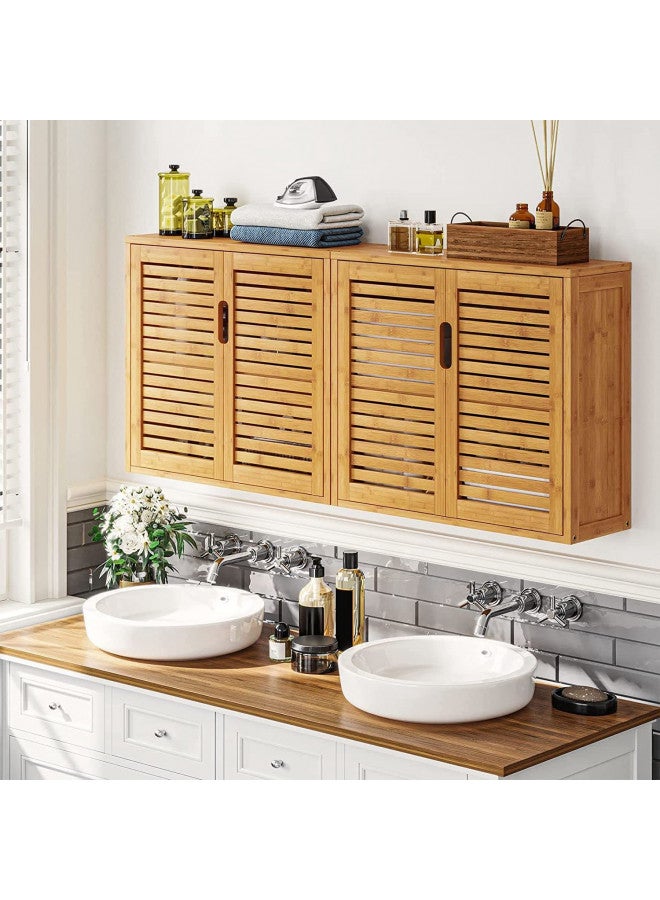 VIAGDO Wall Cabinet Bathroom Storage Cabinet Wall Mounted with Adjustable Shelves Inside, Double Door Medicine Cabinet, Utility Cabinet Organizer Over Toilet, Bamboo, 23.2''Lx8.3''Wx20.1''H - Image 2